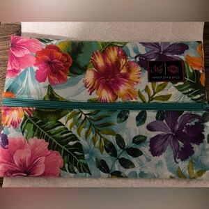 Makeup Junkie Bags Tropical Floral Teal Zipper Pouch